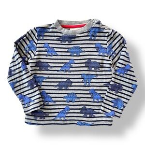 JoJo Maman Bébé | Long Sleeve Striped Dinosaur Graphic Tee (5-6 yrs)